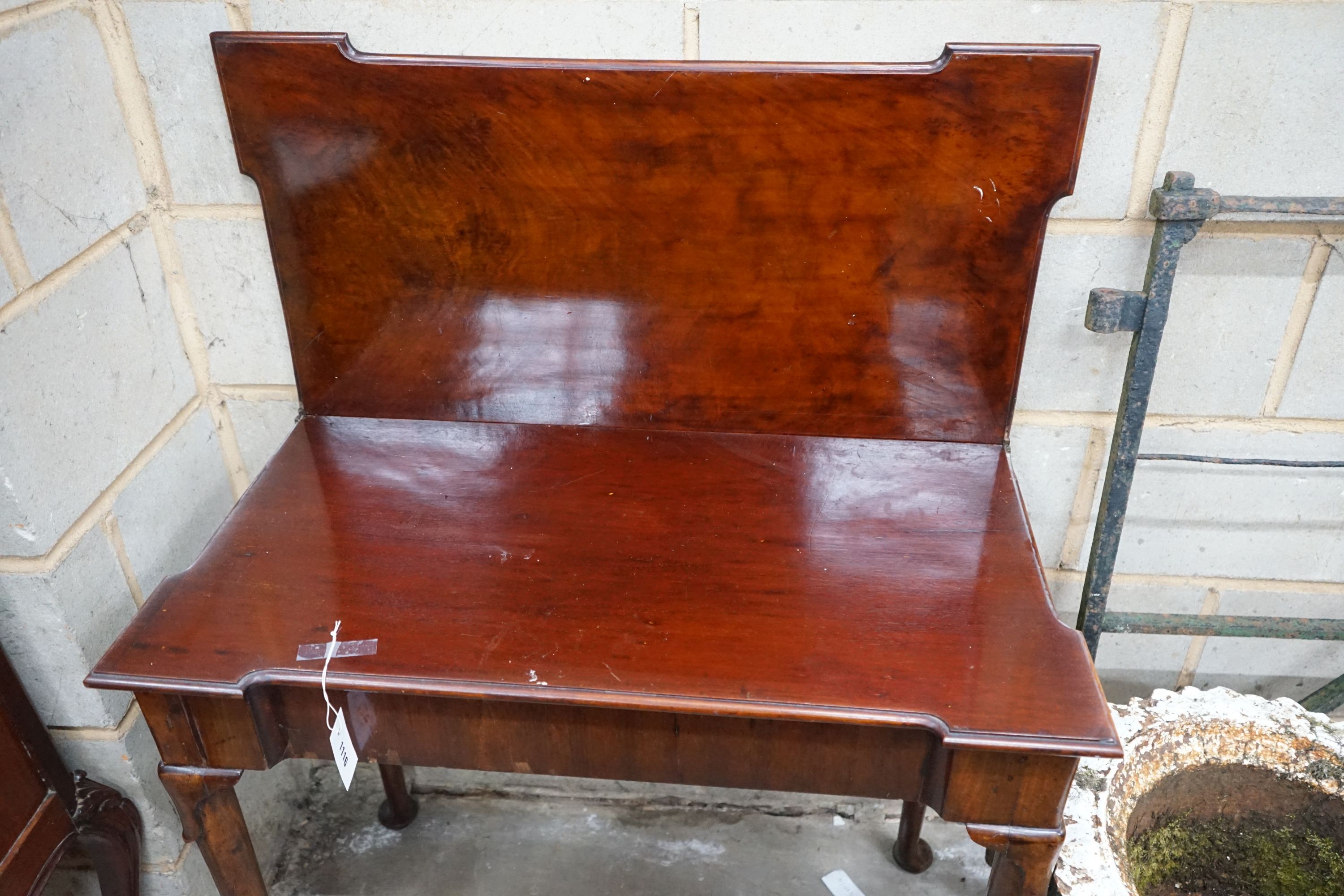 A George III rectangular mahogany folding tea table, width 86cm, depth 43cm, height 73cm